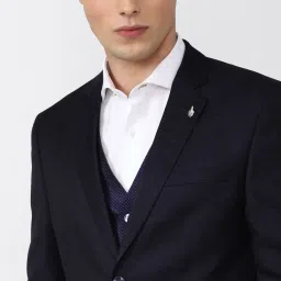 Van Heusen Navy Slim Fit Self Pattern Three Piece Suit image 4