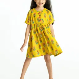 Campana Kids Lime Green & Pink Floral Motif Print Dress image 1
