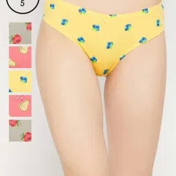 Clovia Cotton Pack of 5 Low Waist Printed Thong with Inner Elastic-image-87