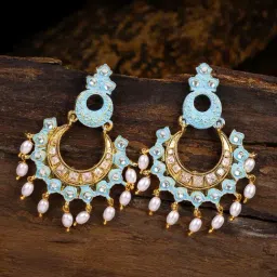 Zaveri Pearls Blue & Pearl White Alloy Chand Bali Earrings-image-4
