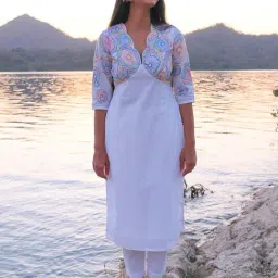 Okhai Swirl White Pure Cotton Hand Embroidered Kurta Pant Set-image-54