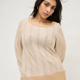 Gia by Westside Beige Chevron Textured Sweater image 1