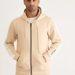 Iconic Beige Regular Fit Colour Block Hooded Sweatshirt image 1