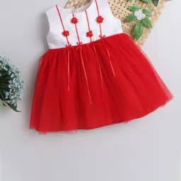 Many Frocks Kids Red & White Applique Dress image 1