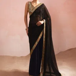 Soch Black Embellished Saree With Unstitched Blouse image 1