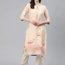 READIPRINT FASHIONS Peach Printed Straight Kurta image 1