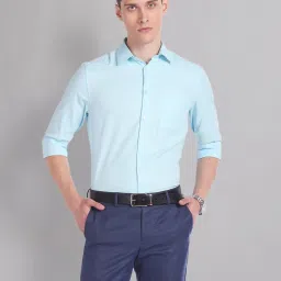 AD by Arvind Light Blue Regular Fit Textured Shirt image 1