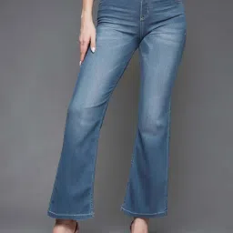 Miss Chase Light Blue Clean Look Regular Length Blast Effect Light Weight Denim Jeans image 1