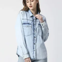 Pepe Jeans Blue Cotton Regular Fit Denim Shirt-image-90