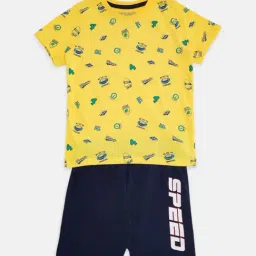 Pantaloons Junior Yellow & Navy Printed T-Shirt with Shorts-picture-30