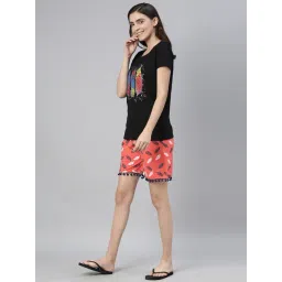 Kryptic Black & Orange Printed T-Shirt With Shorts image 3