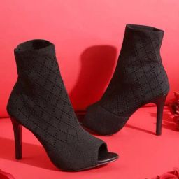Truffle Collection Women's Black Peeptoe Boots-picture-6