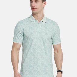 Octave Sky Blue Cotton Regular Fit Printed Polo T-Shirt-picture-46