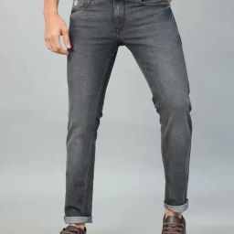 Bushirt Dark Grey Slim Fit Lightly Washed Cotton Jeans-picture-5