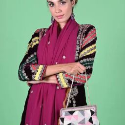 Odette Multicolor Fabric Embellished Clutch-picture-48