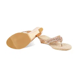 Rocia by Regal Champagne Gold Thong Wedges image 4