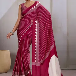saretramall Striped Phulkari Pure Crepe Leheriya Saree-picture-29