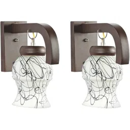 1ST TIME Black & Brown Printed Wood Contemporary Abstract Shaped Shaped Wall Lamp-picture-32