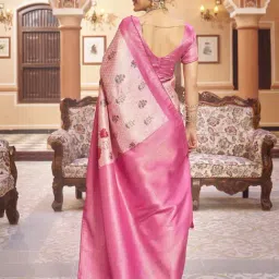 FABMORA Pink Silk Floral Print Saree With Unstitched Blouse image 2