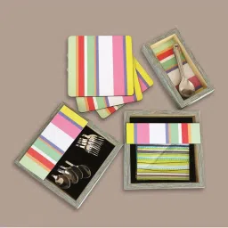 ICRAFT Multicolor MDF & Velvet Pastel Stripes Trivets - Set of 4 image 2