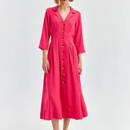 Cover Story Pink Solid Fit & Flare Dress-image-26
