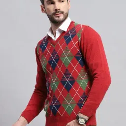Monte Carlo Red Wool Blend Regular Fit Geometric Pullover image 3
