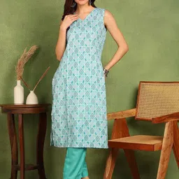 Moda Rapido Women Teal Kurta Sets-image-97