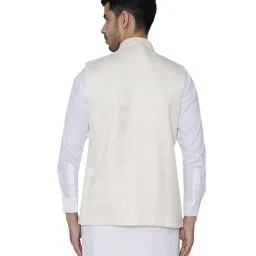 Manyavar Cream Self Design Ethnic Waistcoat image 2