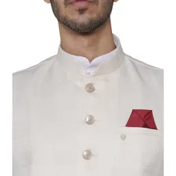 Manyavar Cream Self Design Ethnic Waistcoat image 4