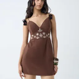 Bombay Paisley by Westside Brown Embroidered Cotton-Blend A-Line Dress-image-94