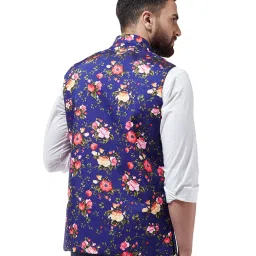 Sojanya Royal Blue Floral Print Nehru Jacket image 2