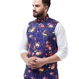 Sojanya Royal Blue Floral Print Nehru Jacket image 3