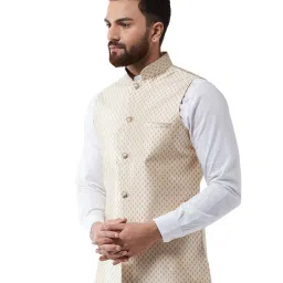 Sojanya Beige & Gold Printed Nehru Jacket image 3