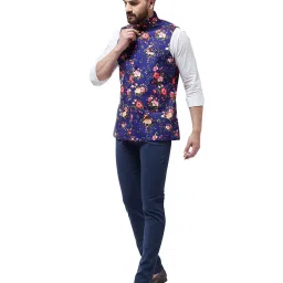 Sojanya Royal Blue Floral Print Nehru Jacket image 5