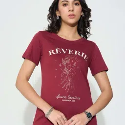 Honey By Pantaloons Maroon Regular Fit Printed T-Shirt-image-2