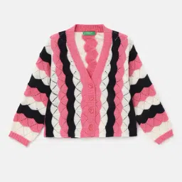 United Colors of Benetton Kids Multicolor Self Design Full Sleeves Cardigan-picture-12