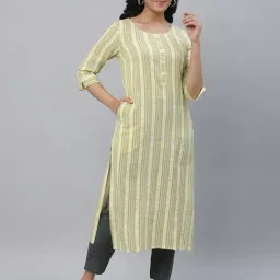 Aurelia Yellow & Grey Striped Kurta Pant Set-image-5