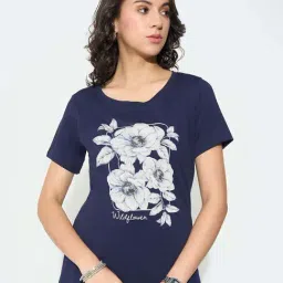 Honey By Pantaloons Navy Regular Fit Floral Print T-Shirt-image-85