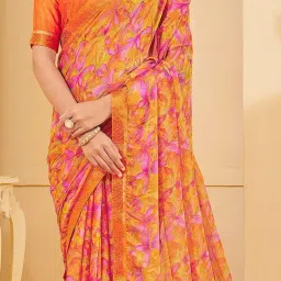 Saree Mall Orange Chiffon Self Saree with Blouse Piece image 3