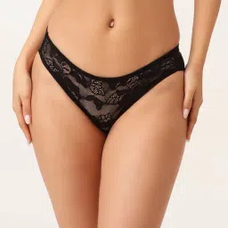 Clovia Black Lace Low Waist Outer Elastic Bikini Panty-image-20