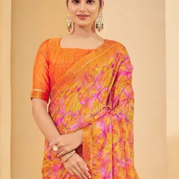 Saree Mall Orange Chiffon Self Saree with Blouse Piece-picture-34