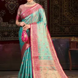 Mimosa Blue Woven Saree With Unstitched Blouse-image-9