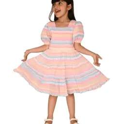 LilPicks Kids Pink & Blue Striped Dress-image-58