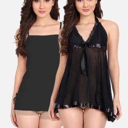 fims FIMS: Fashion is my Style Black Lace Work Babydoll With Thong-picture-2