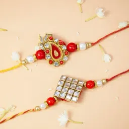 Fida Designer Handmade Red & Yellow Rakhi & Roli Chawal for Men - Set of 2-picture-39