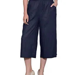 PATRORNA Navy Cotton Blend Regular Fit Mid Rise Capris-picture-22