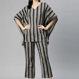 Cottinfab Grey Cotton Striped Kaftan With Trousers-picture-34