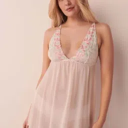La Vie En Rose Pink Embroidered Baby Doll-image-0