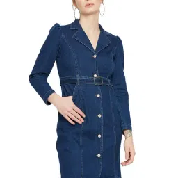 MADAME Navy Relaxed Fit A Line Dress-image-38