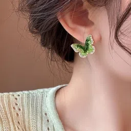 Estailo fashion Artificial Stones Studded Butterfly Shaped Studs image 4